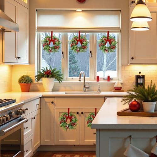6 Pcs Mini Christmas Kitchen Cabinet Wreaths, 7.9" Red Berry Candle Ring - Image 4