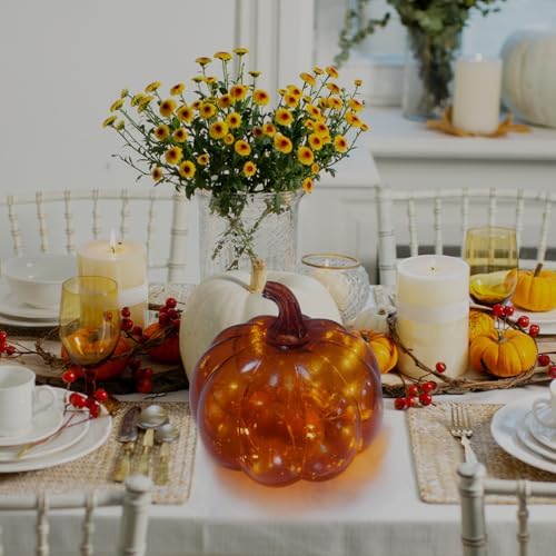Glass Blowing Pumpkin with Light for Decorating,Battery Operated Light Up Pumpkin for Fall Harvest,Halloween,Thanksgiving for Table Centerpieces Indoors Home Decor - Image 7
