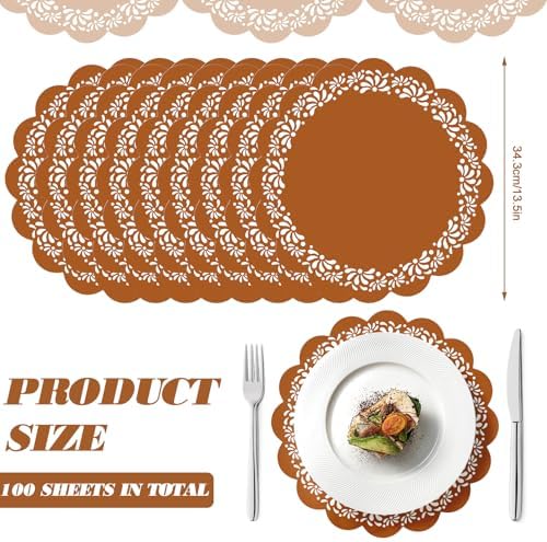 100 Pcs Platos De Barro Mexicanos Paper Placemats 13.5 Inches Cielito Lindo Party Decoration Disposable Scalloped Cinco De Mayo Paper Placemats for Fiesta Mexican Baby Shower Decor - Image 2