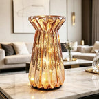 Home Decor, Mercury Glass Pillar Candle Pedestal Holders with led Lights, Lighted up Candle Holder for Pillar Candle, Glass Candlestick Holders with Timer for Wedding Dining Table Xmas (Rosegold) - Image 5