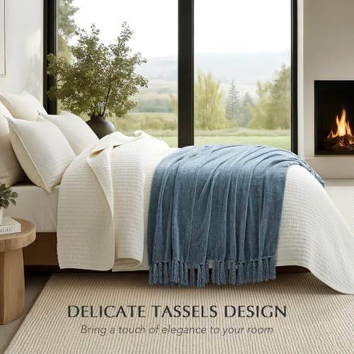 EverGrace Chenille Knit Throw Blanket for Couch, 50"x60", Cloud Blue - Image 2
