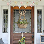 Bunny Basket Hanging Wall Pocket Spring Decor - Hand Woven Wicker Easter Basket - Bunny Hanging Ornament, Wicker Easter Baskets Rabbit Statue Spring Wreath for Front Door - Image 2