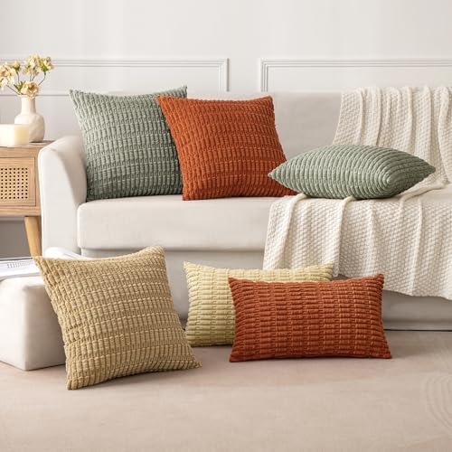 MIULEE Euro Sham Corduroy Decorative Throw Pillow Covers 24x24 Light Olive - Image 5