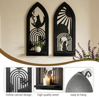ZEXUIRU 2 Set Rustic Candle Sconces Living Room Bedroom Entryway Wood Mirrored, Farmhouse, Carved Frame Wall-Mount Wooden Candle Holders Wall Decor Hanging Handmade Holder - Black - Image 7