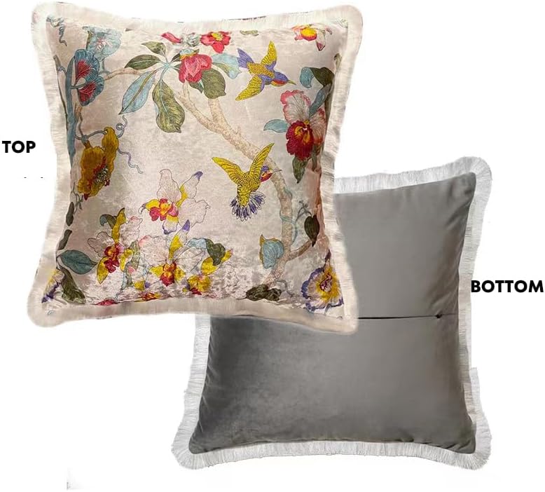 GUMAS Original Luxurious Floral and Bird Print Velvet Throw Pillow, Cushion Cover with Vintage Chinese Style Design (1, Pearl White Cover) - Image 5