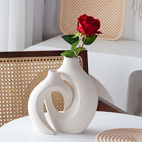 Levvohd Snuggle Hollow Ceramic Vase Set of 2 for Modern Nordic Home Decor - Image 3