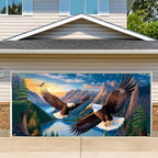 13x6 ft Soaring Eagles Garage Door Banner- Flying Bald Eagles Mountain Landscape Backdrop, Hanging Garage Decorations - for 4th of July Patriotic Holiday Party Background, Outdoor Wall Sign Decor by THISFIND