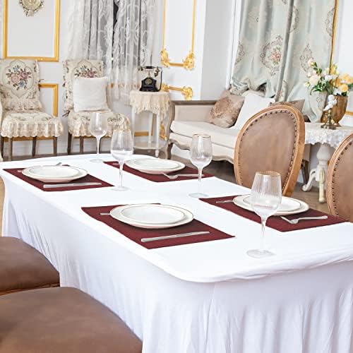 Cloth Burgundy Placemats Set of 8, Linen Type Fabric Placemats Machine Washable Heat Resistant Placemats Polyester Place Mats for Halloween, Thanksgiving and Christmas Dining Table (Burgundy) - Image 6