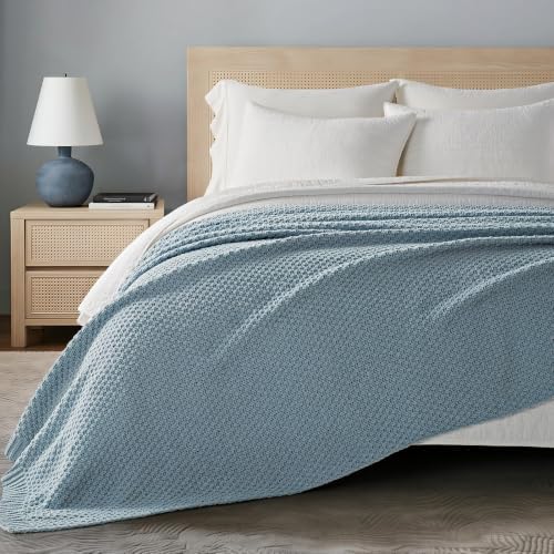 EVERGRACEHOME Chunky Chenille Knit Throw Blanket, 90 x 90, Chambray Blue - Image 4