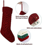 LIBWYS Knit Christmas Décor Stockings with Name Tags, 4 Pack 18" Large Cable Xmas Stockings Classic Burgundy Red Ivory White Chunky Hand Decoration Stockings - Image 3