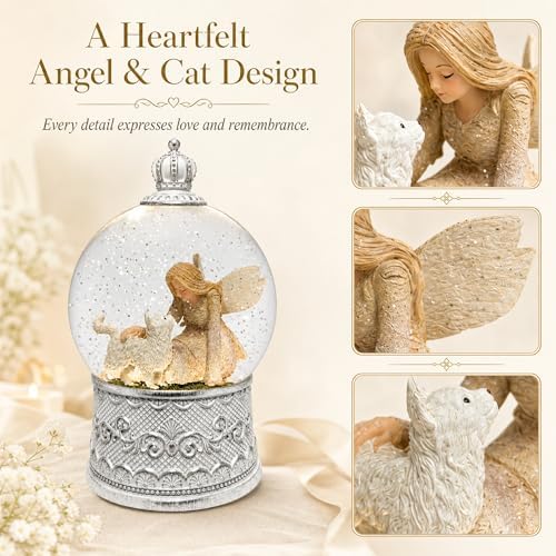 Cat Memorial Gifts for Loss of Cat Sympathy Gift, Snow Globe with Auto Swirling Glitter & 6H Timer, Battery or USB Powered, Cat Remembrance Gifts for Home Decor - Image 4
