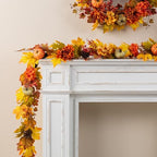 Glitzhome 6FT Maple Leaf Garland, Fall Dahlia Pumpkin Garland Decor for Mantle, Artificial Autumn Foliage Thanksgiving Decor for Home Wedding Fireplace Party Christmas by Glitzhome