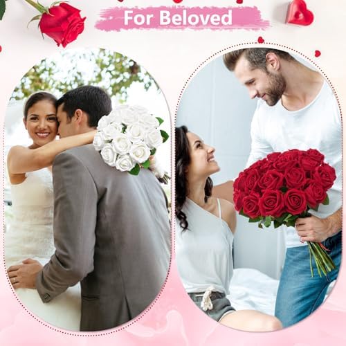 100Pcs White Roses Artificial Flowers, Real Touch Velvet Fake Roses Bouquet - Image 6