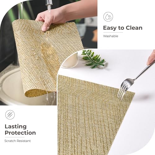 Leetaltree Gold Placemats Set of 8 - Heat Resistant Non-Slip Place mats for Dining Table, Washable Durable PVC Vinyl Woven Table Mats(Luxury Gold, 8) - Image 6