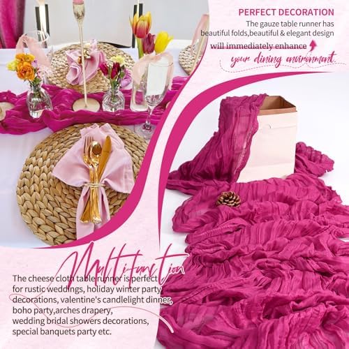 18 Pack Cheesecloth Table Runner 10FT Fuschia Table Runner Boho Gauze Cheese Cloth Table Runners Long Rustic Sheer Table Decorations for Wedding Party Baby Bridal Shower Birthday Holiday Spring - Image 6