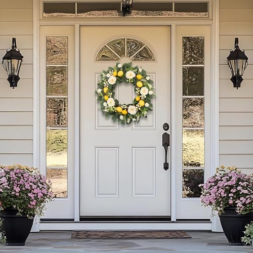 22 Inch Lemon Floral Wreath with White Peonies and Eucalyptus Leaves, Summer Front Door Wreath, Farmhouse Decor for Spring Summer Indoor Outdoor Use - Image 2