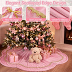 Arrowbash Pink 48 Inch Christmas Tree Skirt Velvet Scallop Ddge - Image 6
