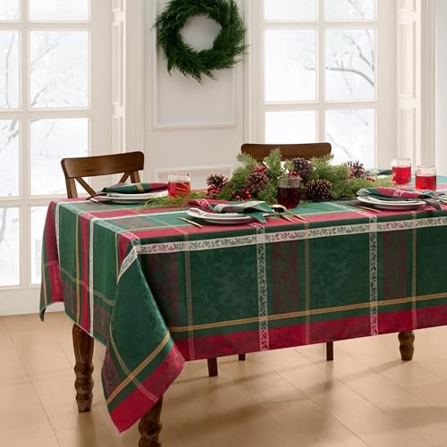 Threadmade Merry and Festive Jacquard Tablecloth, Multicolor - 60"W x 84"L - Image 2