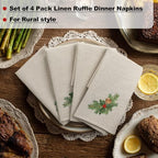 Newwiee Christmas Linen Napkin Set of 4 100% Linen Cloth 20 Inch Christmas Holly Pine Embroidered Napkin Square Dinner Serviette Soft & Durable Holiday Table Decor Xmas Wedding Cocktail Party Supply - Image 5