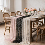 Artoid Mode 6PC Beige Black Pink Gauze Table Runner 120 Inch 10FT, Glitter Metallic Foil Sheer for Wedding Anniversary Holiday Birthday Home Party Decor - Image 7