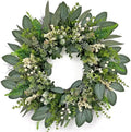24 Inch Greenery Wreaths for Front Door – Artificial Eucalyptus Wreath with White Berries and Mixed Green Leaves, Year-Round Farmhouse Indoor Outdoor Door Wreath for Spring Summer Home Decor by Unknown