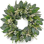 24 Inch Greenery Wreaths for Front Door – Artificial Eucalyptus Wreath with White Berries and Mixed Green Leaves, Year-Round Farmhouse Indoor Outdoor Door Wreath for Spring Summer Home Decor by Unknown