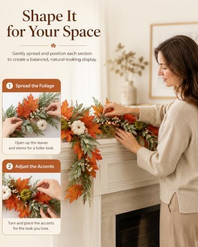 6FT Fall Garland for Mantel with Pumpkins and Maple Leaves - Image 4