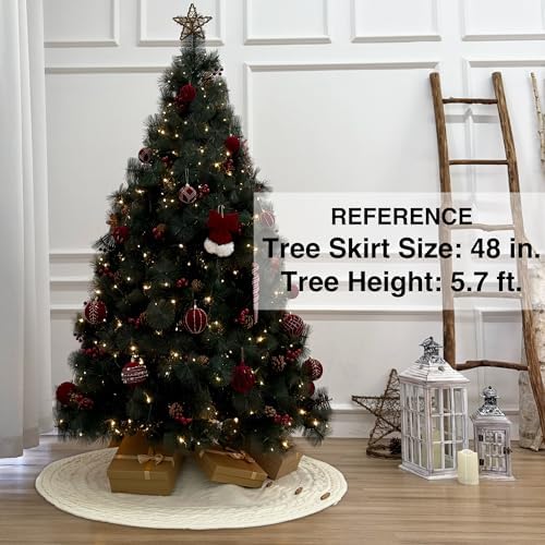48-Inch Cable Sweater Knit Christmas Tree Skirt with Wooden Toggles, Cream - Image 2