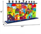 The Dreidel Company Jerusalem Design Glass Candle Hanukkah Menorah, Handcrafted Design, 11 Inch - Image 3