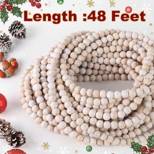 48FT Extra Long Christmas Wood Bead Garland for Mantle (Vintage Wood Beads) - Image 2