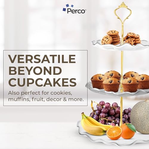 Perco 3 Tier Ceramic Cupcake Stand for 20 Cupcakes – Tiered Dessert Stand & Serving Tray, Elegant Gold Accent Dessert Table Display Set for Weddings, Birthdays & Events - Image 6
