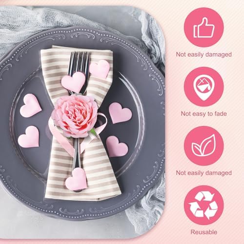 Yunsailing 24 Pcs Flower Napkin Rings Peony Floral Handmade Napkin Holder Rings Handicraft Holder for Table Decorations Wedding Holiday Banquet Luncheons Birthday Party Picnics Supplies(Pink) - Image 3