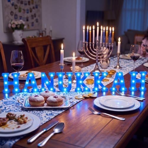 Ganeen 8 Pcs Hanukkah LED Letter Lights Battery Powered Blue Marquee Sign - Image 4