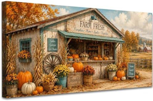 WAXWHELK Farmhouse Fall Canvas Wall Art Rustic Farmhouse Painting Pictures, Farm Fresh Pumpkin Harvest Artwork for Living Room Bedroom Home Decor (20"x40") by Unknown