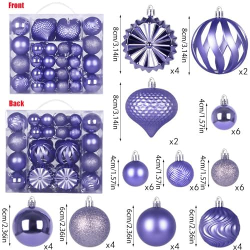 Christmas Light Purple Ornaments Balls Set, 48 Pcs Shatterproof Plastic Xmas Tree Decorative Baubles Hanging Ornaments for Holiday Wedding Party Home Decoration - Image 2