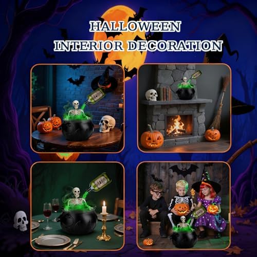 Halloween Decorations Indoor, Large Cauldron Halloween Decor with Magic Floating Potion Bottles Fog Diffuser Spooky Skeletons, Spooky Vintage Black Witches Plastic Bowl for Home Table Mantel Party - Image 5