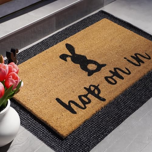 THEODORE MAGNUS Easter Door Mat - Welcome Mat for Front Door with Non-Slip Backing - Durable Doormat - Perfect for Outside Entrance and Entryway Matt - Outdoor/Indoor - hop on in - 17" x 30" - Image 2