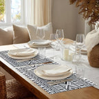 Shrahala White Boho Triangle Set of 8 12 X 18 Inch Linen Placemats, Black Geometric Bohemian Burlap Table Mat Washable Double Layered Heat Insulation for Indoor/Outdoor - Image 4