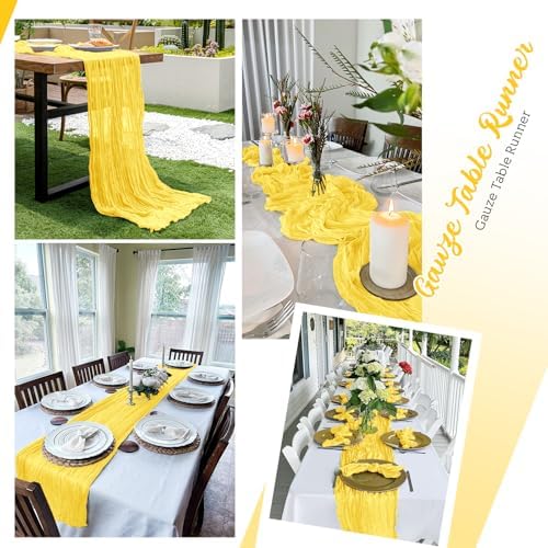 16 Pack Lemon Yellow Cheesecloth Table Runners 20x120 Inch Gauze Table Runner 10FT Easter Cheese Cloth Table Runner Rustic Sheer Runner for Wedding Baby Shower Birthday Party Table Decor - Image 5