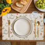 Thanksgiving Placemats Set of 4, Grey Pumpkin Leaves Fall Harvest Burlap Placemats for Dining Table Place Mats for Kitchen Table Waterproof Table Mats, Wipeable Dining Table Set - Image 7