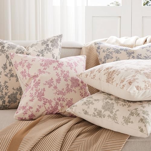 2 Pack French Floral Throw Pillow Covers 24x24in, Pink/Cream - Image 6