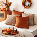 a moment Fall Orange 4 Pack Throw Pillow Covers - Chenille & Velvet Set with Piping, Farmhouse Textured Design Cushion Cases for Couch Sofa Bed (20x20 Inch, No Insert) - Image 4