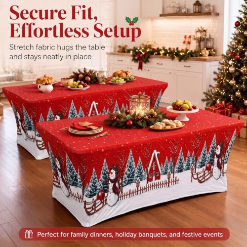 Oudain 2 Pcs Christmas Tablecloth 6 ft Snowman Red Table Cover - Image 7