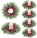 6 Pcs Christmas Candle Rings Wreath Mini Christmas Table Centerpieces Red Berry Pinecones Wreaths for Front Door Kitchen Cabinet Holiday Party Farmhouse Porch Wall Outdoor Indoor Home Decoration by Unknown