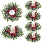 6 Pcs Christmas Candle Rings Wreath Mini Christmas Table Centerpieces Red Berry Pinecones Wreaths for Front Door Kitchen Cabinet Holiday Party Farmhouse Porch Wall Outdoor Indoor Home Decoration by Unknown