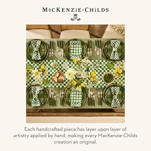 MACKENZIE-CHILDS Set of 4 Enamel Napkin Rings, Napkin-Holder Ring Set for Cloth Napkins, Green-and-White Emerald Check - Image 6