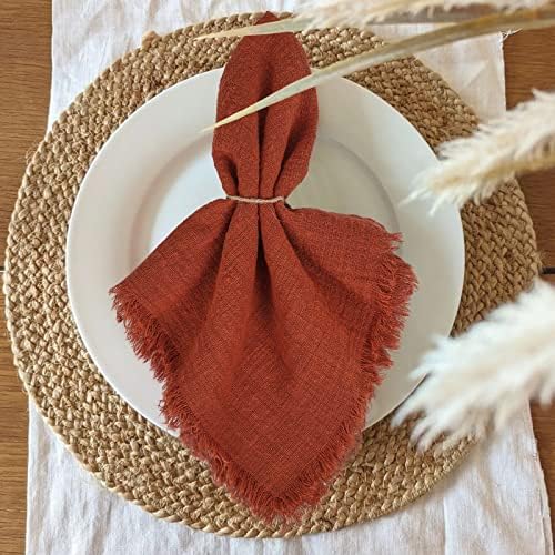 Pesonlook 24 Pcs Terracotta Cotton Linen Napkins with Fringe, 16x16 Inches - Image 6