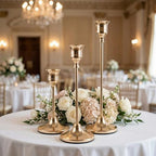 27 pcs Gold Candlestick Holders Set, 3 Sizes Metal Taper Candle Holders Weighted with Anti-Slip Pad, Vintage Finish Candle Sticks for Wedding Centerpieces, Christmas Mantel, Fireplace & Table Decor - Image 5