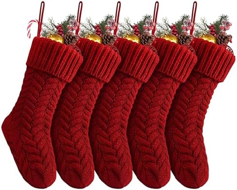 Fesciory 18 Inch Christmas Stockings, 5 Pack Large Cable Knit Xmas Decor by Fesciory