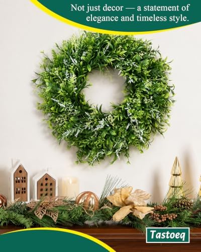 2Pack 20in Eucalyptus Wreath for Front Door, Artificial Green Leaves Greenery Wreath, All Season Wreath for Porch Window Wall Farmhouse Indoor Outdoor Home Decor - Image 4